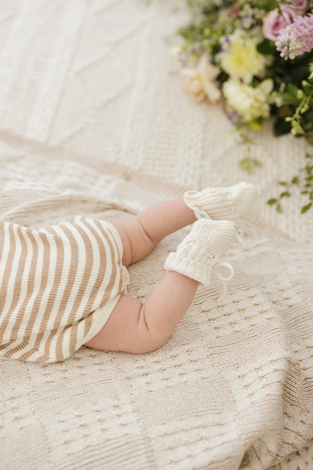Coconut + Caramel Check Knit Blanket (Free Embroidery)