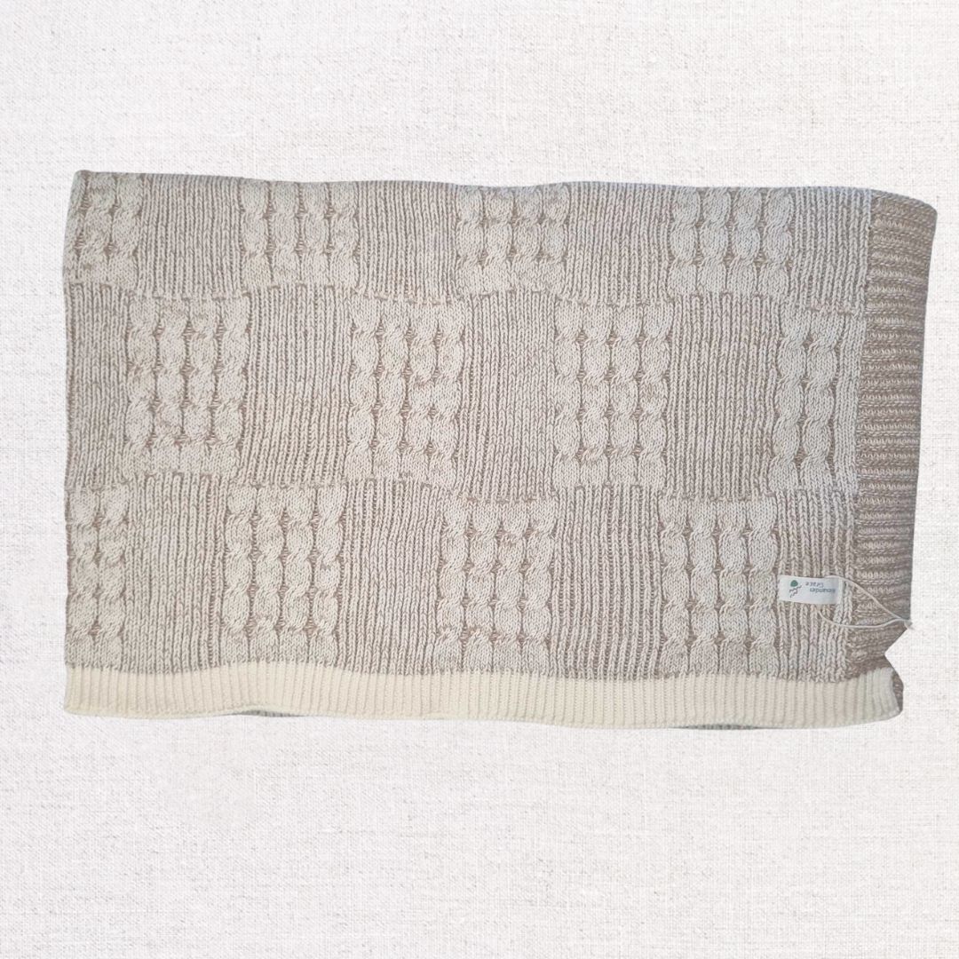 Coconut + Caramel Check Knit Blanket (Free Embroidery)