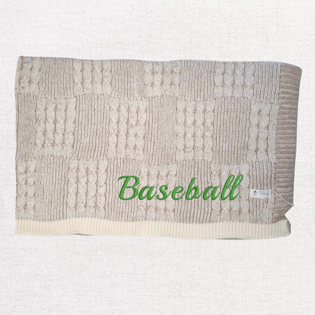 Coconut + Caramel Check Knit Blanket (Free Embroidery)