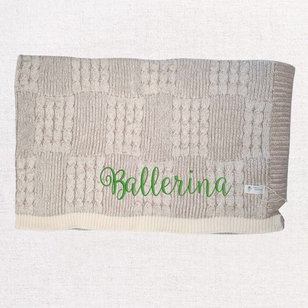 Coconut + Caramel Check Knit Blanket (Free Embroidery)