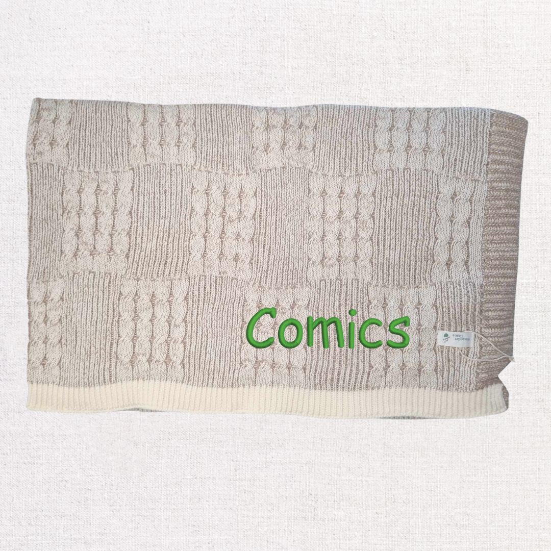 Coconut + Caramel Check Knit Blanket (Free Embroidery)