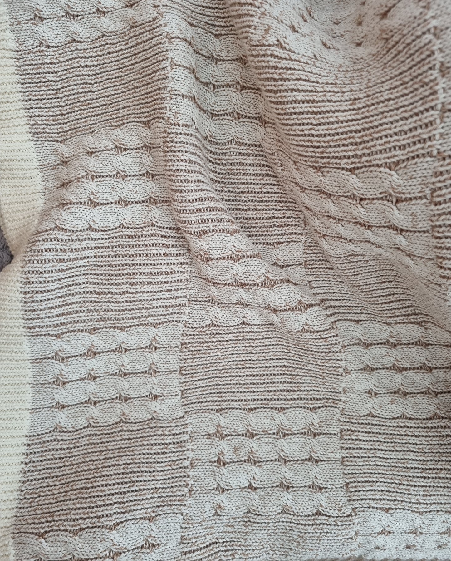 Coconut + Caramel Check Knit Blanket (Free Embroidery)