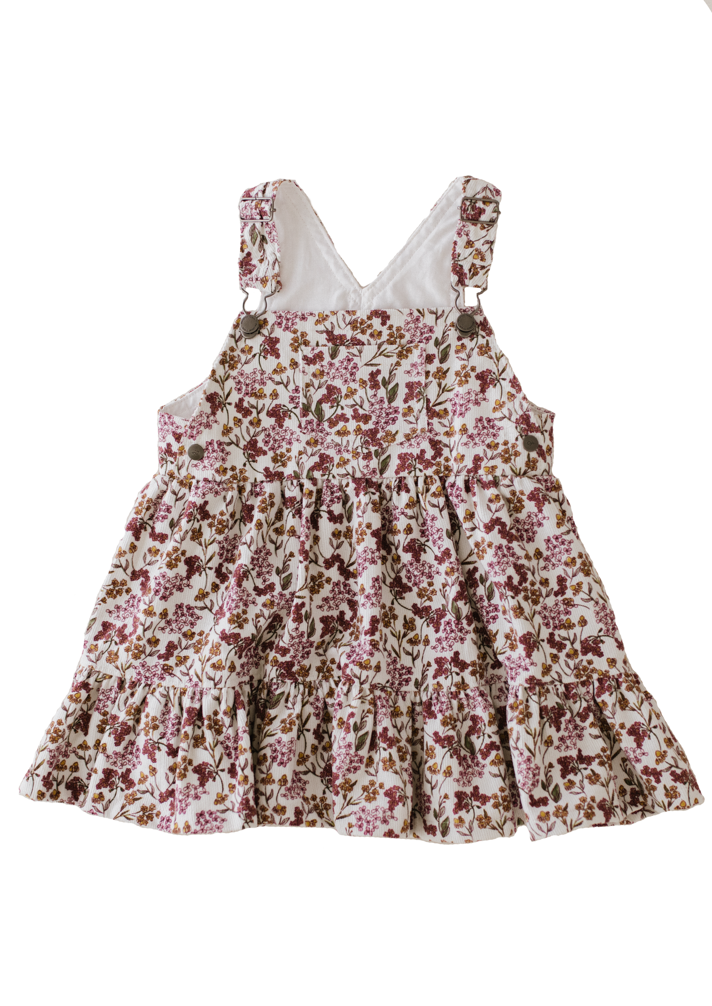 Tiered Printed Corduroy Pinafore Dress