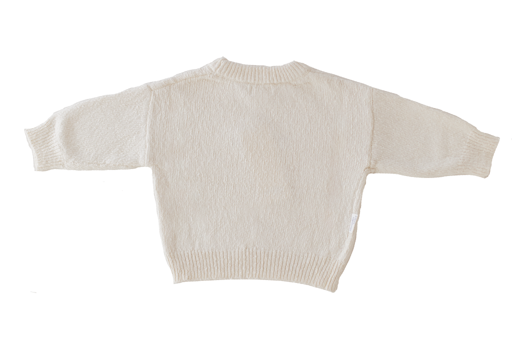 Coconut Textured Knit Jumper- Teddy Bear Embroidery