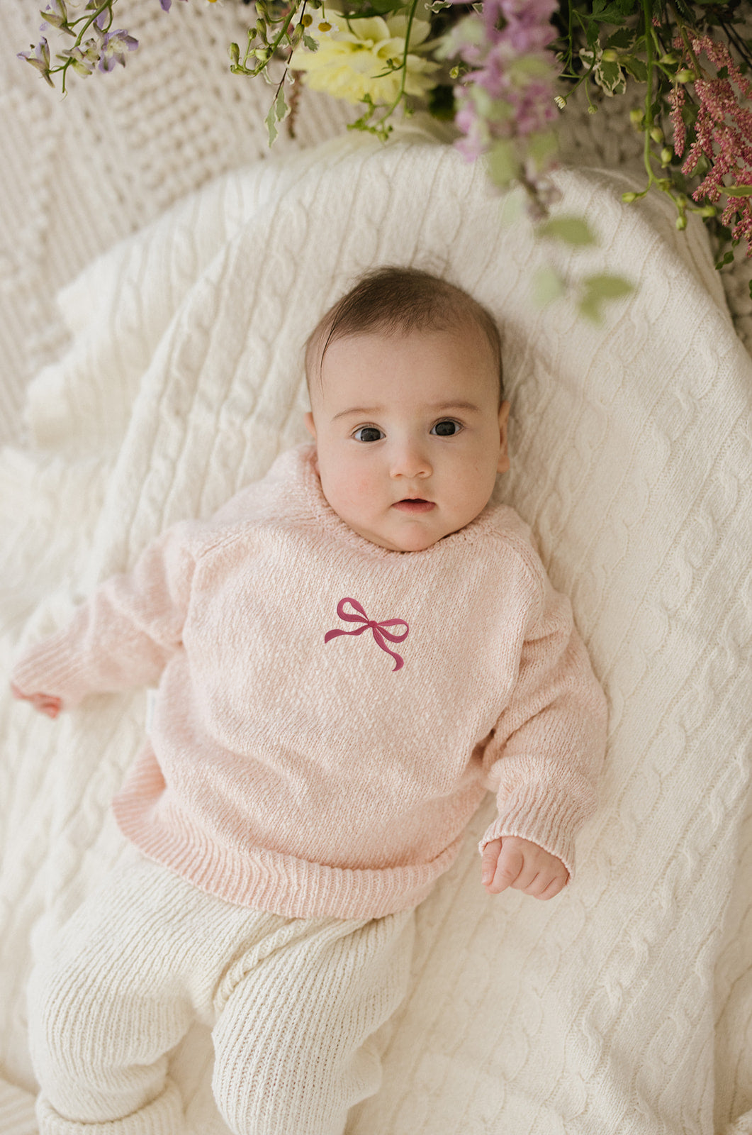 Peony Bow Embroidered Textured Knit Jumper