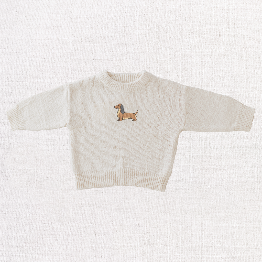 Dachshund Embroidered Textured Knit Jumper