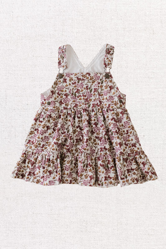 Tiered Printed Corduroy Pinafore Dress