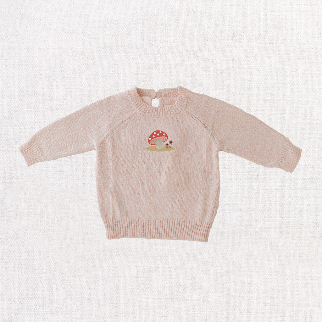 Peony Mushroom Embroidered Textured Knit Jumper