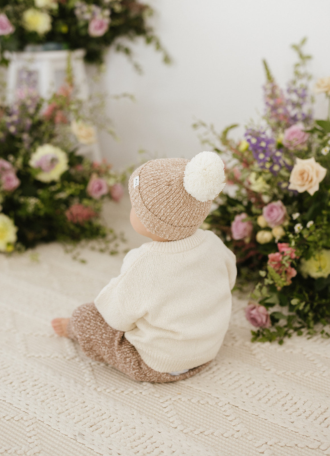 Coconut Textured Knit Jumper- Teddy Bear Embroidery