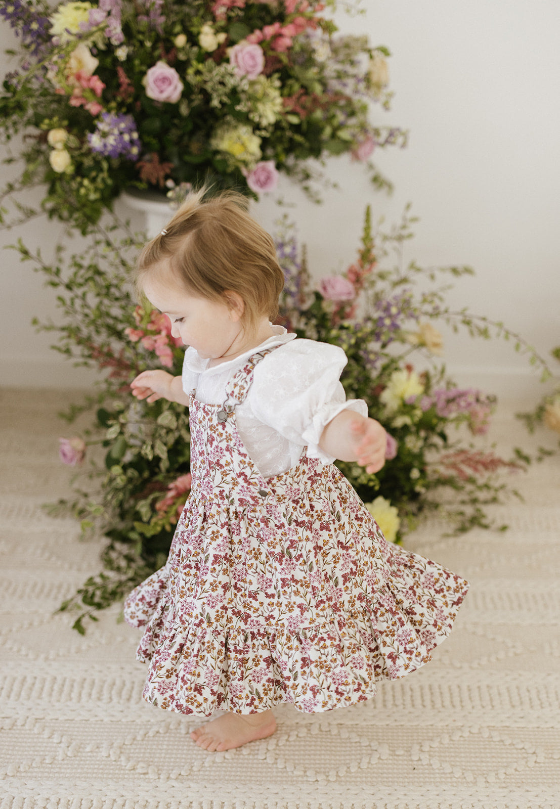 Tiered Printed Corduroy Pinafore Dress