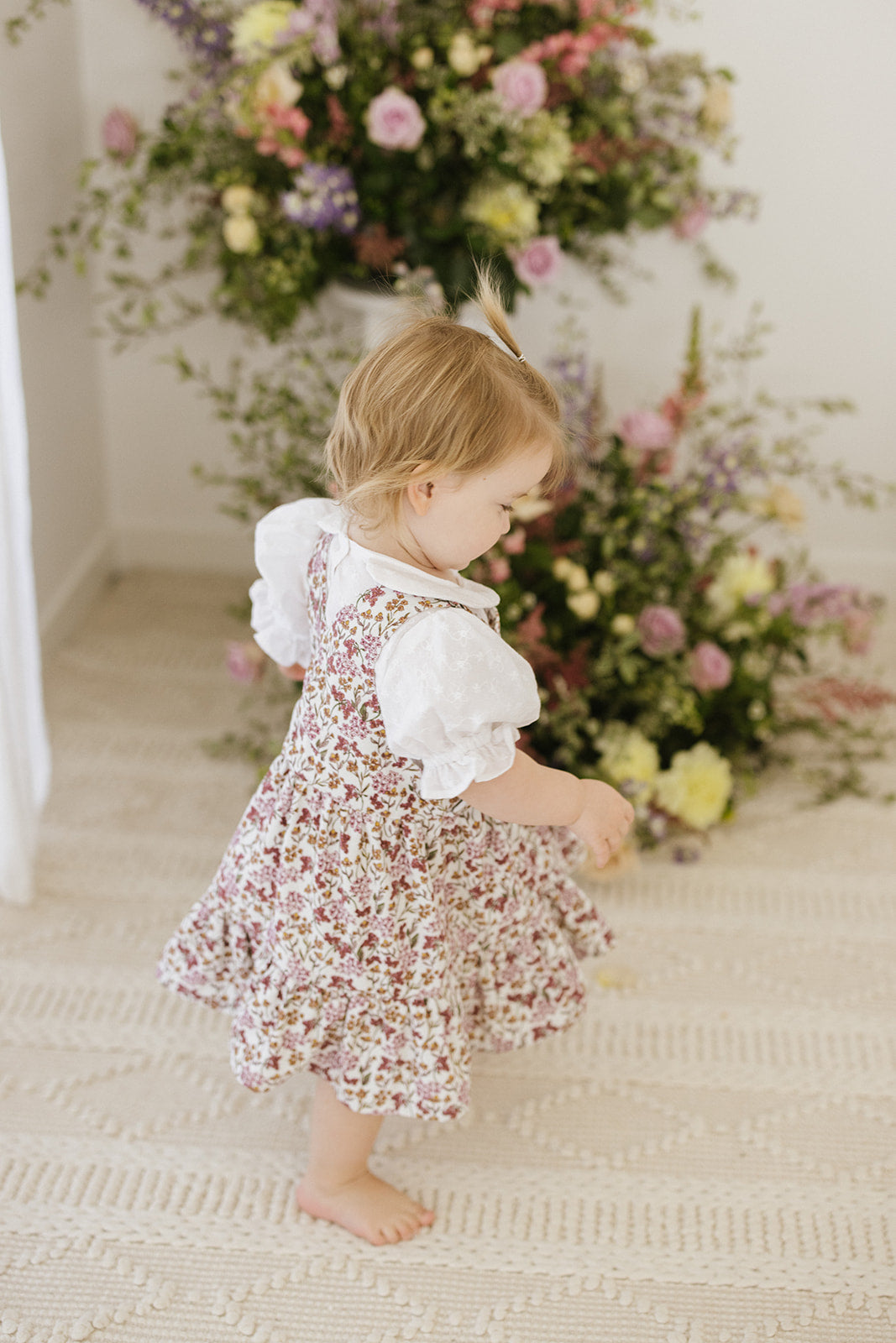 Tiered Printed Corduroy Pinafore Dress