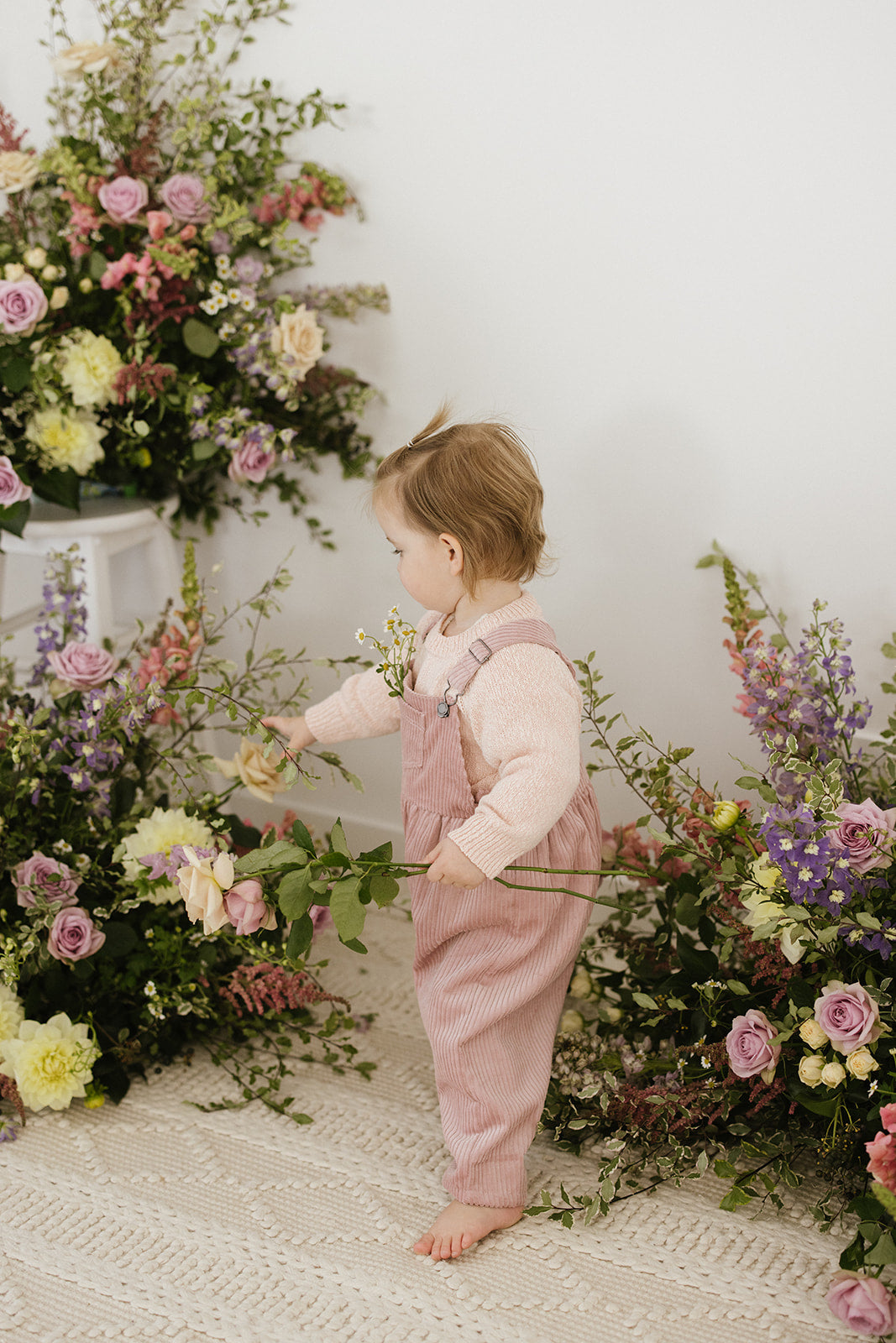 Blush Bow Embroidered Corduroy Overalls