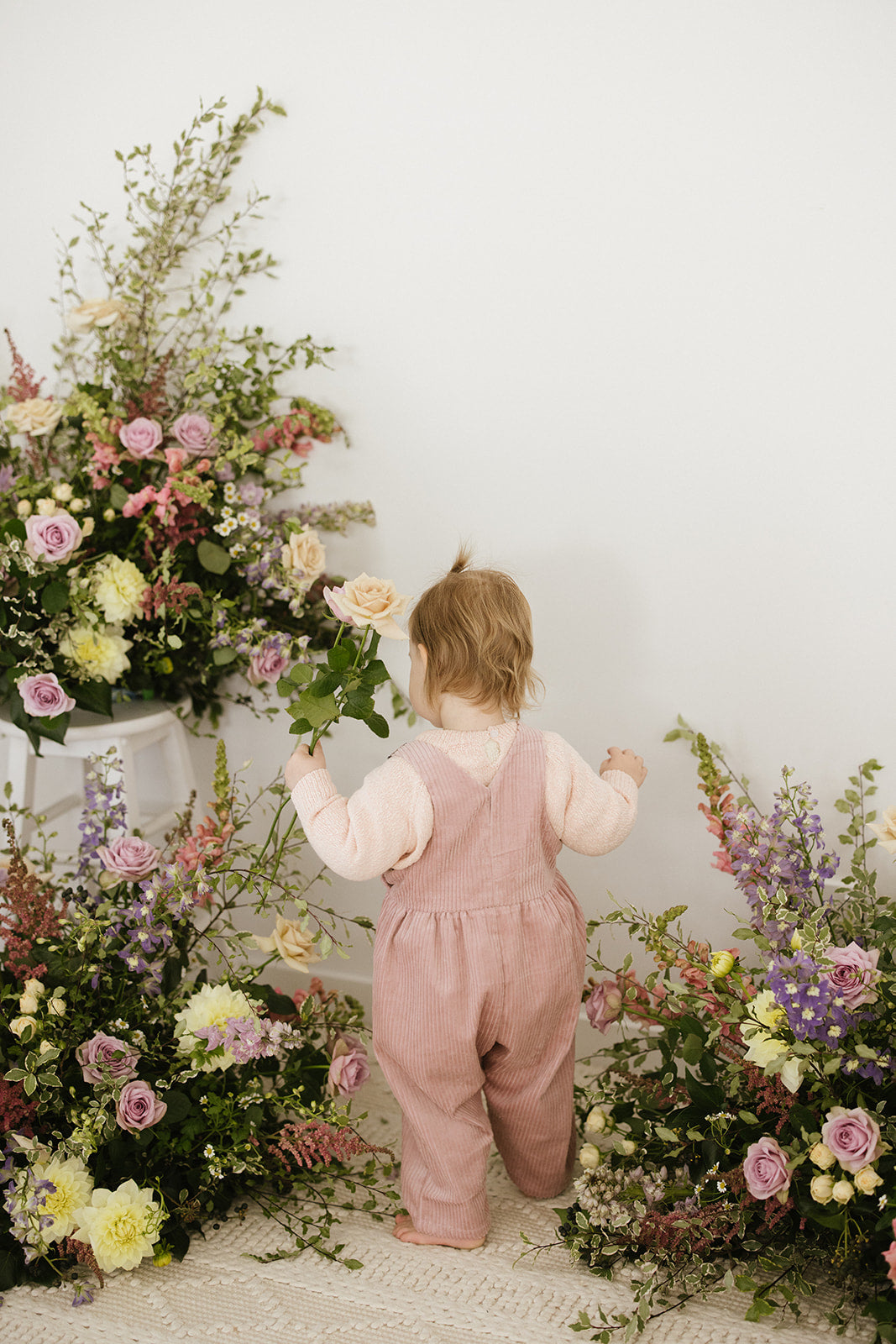 Blush Bow Embroidered Corduroy Overalls